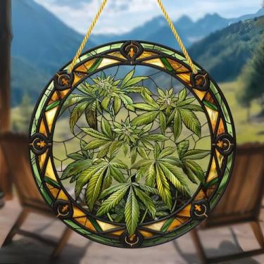 Imagem de Apanhador solar de acrílico colorido, folha verde, 18 cm, decoração de janela suspensa com design de vitral impresso, apanhador de sol, ideia de presente e ornamento de jardim, uso interno e externo