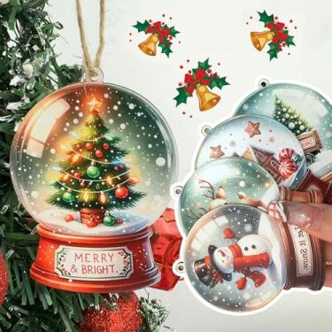 Imagem de 15 peças/conjunto de enfeites de Natal para árvore de Natal, decoração de Natal, enfeites de bola de neve pendurados, ideia de presentes de Natal para interiores (8 x 6,5 cm)