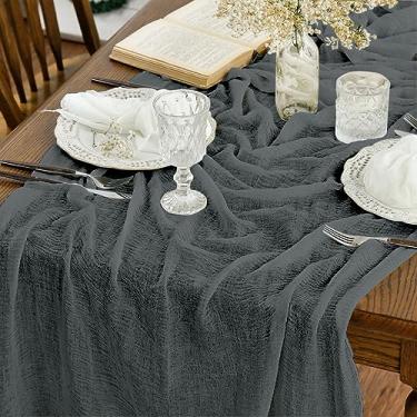 Imagem de Caminho de mesa de casamento Boho gaze cinza prata gaze, tecido sazonal, verão, cozinha, jantar, férias, decoração de mesa para casa, festa, interior, 89 x 300 cm