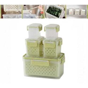 Imagem de Kit 5 Pote Herméticos Organizadores Geladeira com Escorredor