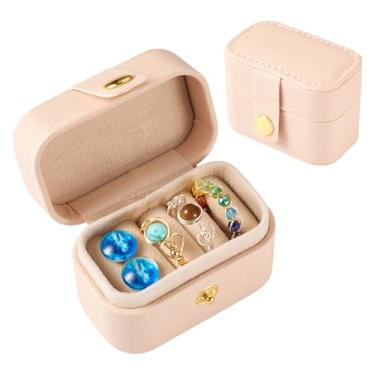 Imagem de Caixa de anéis pequenos para armazenamento de joias de viagem, estojo portátil mini retangular de couro PU com fecho de pressão para vários anéis, exibição da loja de brincos, 3,8 x 6,5 x 4,8 cm, rosa