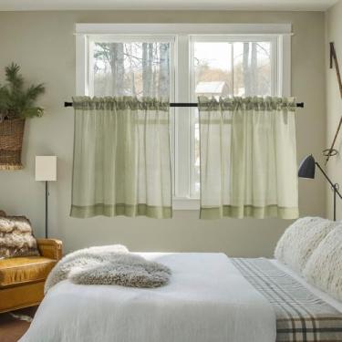 Imagem de Sanefas transparentes esmagadas para janelas, 127 x 91 cm de comprimento, cobertura de janela pequena para sala de estar, banheiro, café, porão, lavanderia, elegante, bolso para varão, verde oliva, 2