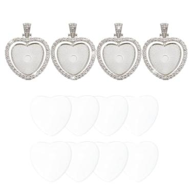 Imagem de Conjunto de bandejas com pingente de bisel de strass, 12 peças, bandejas de bisel de coração, bases pendentes em branco com bandeja, pacote com 4, cúpula, 8 peças, rotação dupla face, para fotos de