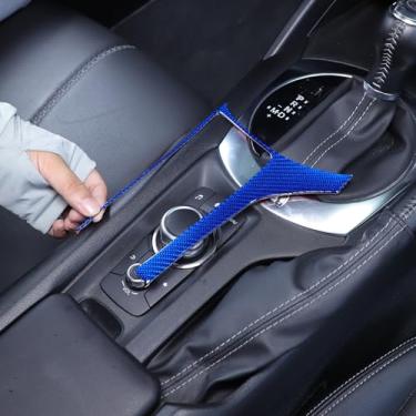 Imagem de Aotumcer Console central botão multimídia botão de ar condicionado moldura painel adesivo de fibra de carbono macio compatível com Mazda MX-5 MX5 Miata 2016-up (azul)