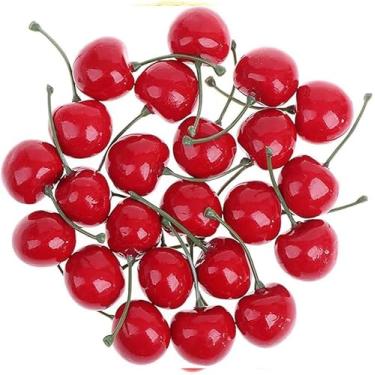 Imagem de 20 peças de cerejas artificiais vermelhas, decoração de frutas falsas, modelo de cereja, enfeite de cereja realista, decoração de casa, cozinha, festa, decoração de mesa, acessório de fotografia