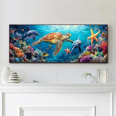 Imagem de VAIIEYO Kits de arte de diamante grande para adultos tartarugas marinhas, arte de diamante golfinho, kits de pintura de diamante grande, tela de artesanato de strass redondo para decoração de parede