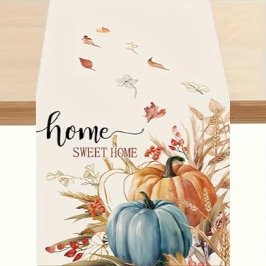 Imagem de Caminho de mesa de outono, corredor de outono de abóbora em aquarela para mesa sazonal outono Ação de Graças decoração de férias para decoração de mesa de jantar interna e externa - 33 x 274 cm