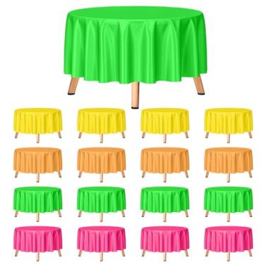 Imagem de mwellewm Pacote com 12 toalhas de mesa redondas de plástico descartáveis, sortidas neon colorido, arco-íris, artigos de festa, aniversário, Natal, casamento, piquenique, decoração de festa (84
