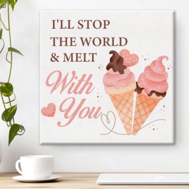 Imagem de Arte de parede de sorvete de verão fazenda decoração de casa pintura em tela rústica sorvete pôster emoldurado 20 x 20 cm
