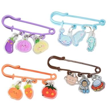 Imagem de Alfinetes de segurança decorativos - Conjunto de 4 peças de broches e alfinetes de desenho animado para mulheres, acessórios de moda para vestidos, saias, calças, xales e mochilas