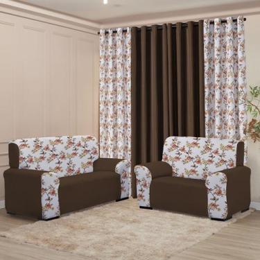 Imagem de Kit Sala Completo Cortina 3M Capa Sofá 2 e 3 lugar Coladinha Mista Dec