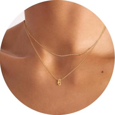 Imagem de Colar feminino com inicial em camadas, pingente de letra A-Z, gargantilha de corrente dupla, joias delicadas em camadas, estilo minimalista, 14+2in/16+2in, Aço inoxidável, Sem Pedra Preciosa