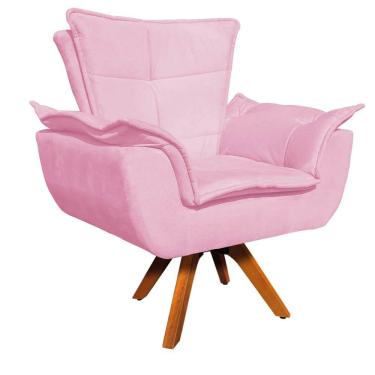 Imagem de Poltrona Giratória Opala Suede Rosa Bebê Base Madeira
