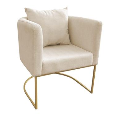 Imagem de Poltrona Paola Linho Bege A27 Base Metálica Dourado