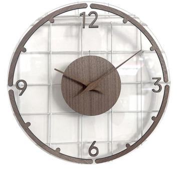 Imagem de Relógio de parede, madeira de nogueira, acrílico, sem tique-taque, silencioso, 30 cm