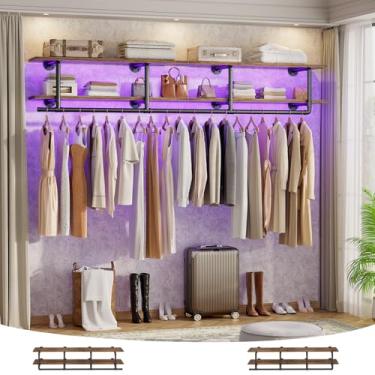 Imagem de Aheaplus Rack de roupas de cano industrial com prateleira superior, suporte de parede com economia de espaço de 149 cm, prateleiras de 2 camadas de tubos resistentes com haste de pendurar para