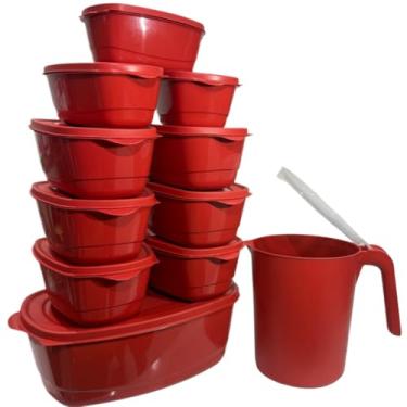 Imagem de Potes Hermeticos para Mantimentos,Kit Jogo de Cozinha C/15 Potes de Plastico Hermetico Resistente Ideal para Armazenar Alimentos+Jarra(Kit 11 Peças - VERMELHO)