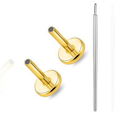 Imagem de limerencia Pino de barra sem fio de titânio para piercing corporal Tragus, 16G/18G/20G, ajuste de pressão, brincos de pino de pressão e costas planas de substituição Medusa Helix para mulheres e