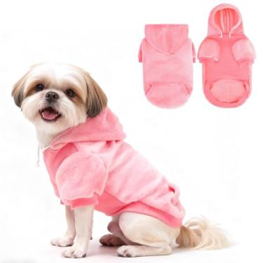 Imagem de EXPAWLORER Moletom com capuz básico de flanela para cães - Suéter de lã macia quente para inverno outono com orifício e bolso, roupas para animais de estimação para clima frio, casaco de moletom para