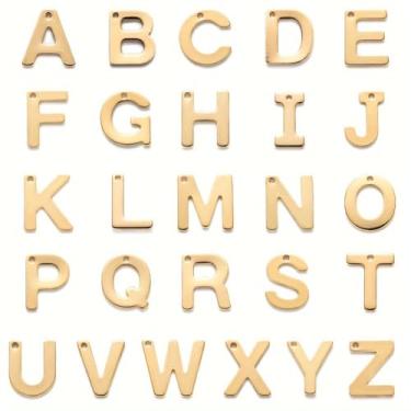 Imagem de Echoed Elegance Pingentes de letras de aço inoxidável 304 com 100 peças, pingentes aleatórios misturados do alfabeto, corte a laser para fabricação de joias personalizadas, colar de pulseira, chaveiro