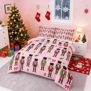 Imagem de Feelyou Conjunto de cama rosa quebra-nozes de Natal macio para meninos e meninas, conjunto de edredom solteiro, edredom de microfibra, decoração de quarto, 2 peças com 1 fronha