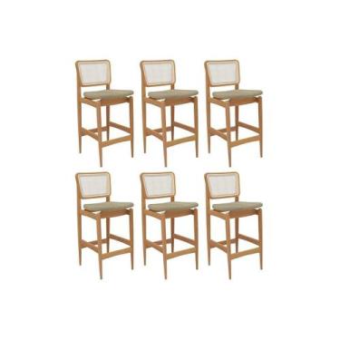 Imagem de Banqueta Sala de Jantar Liz 1BMM009CA Premium Madeira Maciça Kit 6 Un 