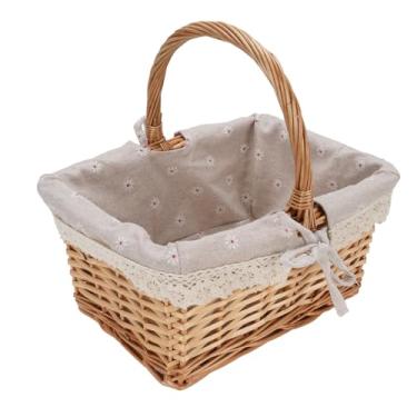 Imagem de Asixxsix Cesta de Piquenique de Vime, Em Formato Oval, Tecida à Mão Com Forro Removível de Linho e Algodão, Cesta de Piquenique Estilo Vintage Com Alças Altas Arredondadas, para (Margarida)