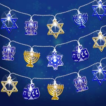 Imagem de Blosssound Cordão de luzes de Hanukkah de 6 m, 40 LED, decoração de canucá, estrela de Davi, menorahs, Dreidel, luzes de janela para judeus, judaísmo, festa de Hanukkah, decoração interna e externa