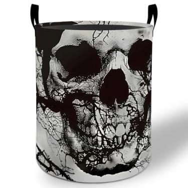 Imagem de Cesto de roupa suja gótico crânio 50 x 40 cm, balde de armazenamento de roupas Oxford gótico de terror dobrável à prova d'água para quarto, banheiro, quarto, berçário, organizador de brinquedos