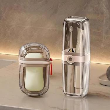 Imagem de Estojo de viagem para escova de dentes, recipiente de sabão portátil à prova de vazamentos, suporte de escova de dentes de 20 cm com capa para viagem/banheiro/acampamento