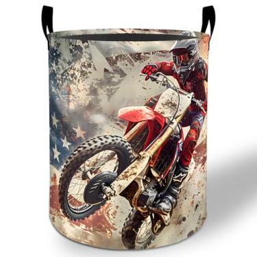 Imagem de Cesto de roupa suja de motocross 50 x 40 cm, balde de armazenamento de roupas Oxford dobrável à prova d'água para quarto, banheiro, quarto, berçário, organizador de brinquedos, presentes para crianças