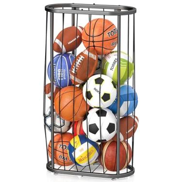 Imagem de LarFaFa Grande armazenamento de bolas de 104 cm, suporte de basquete independente e de parede, suporte de basquete para academia, garagem, ao ar livre, com corda elástica, organizador de equipamentos