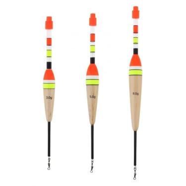 Imagem de OriGlam 3 peças boias de pesca, flutuadores e boias de pesca de primavera de madeira Paulownia, bobber de alta sensibilidade, pesca marítima noturna longa para peixe-gato truta, robalo, peixe-gato