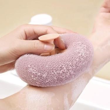 Imagem de Escova de chuveiro esfoliante, bola de esponja de banho de massagem montada na parede com ventosa