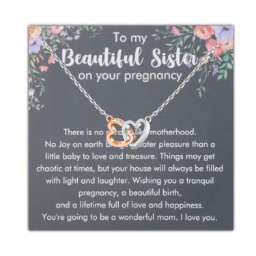 Imagem de PLITI Sister Pregnancy Gift Mom To Be Gift To My Beautiful Sister On Your Pregnancy Colar de coração entrelaçado de irmãs, Medium, Aço inoxidável, Sem Pedra Preciosa