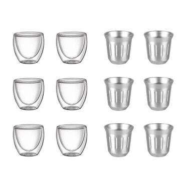 Imagem de Kit com 12 Copos para Café  6 Copos Dupla Parede 80ml e 6 Copos Inox 8