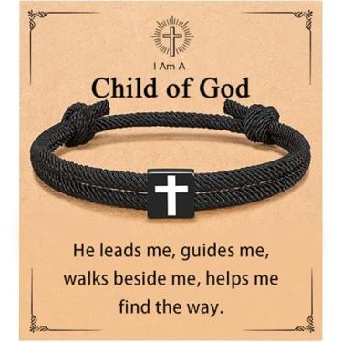 Imagem de Meliatomia Presentes de batismo para meninos, pulseira cruzada de corda trançada para crianças, presentes de primeira comunhão para meninos, batizado cristão, formatura