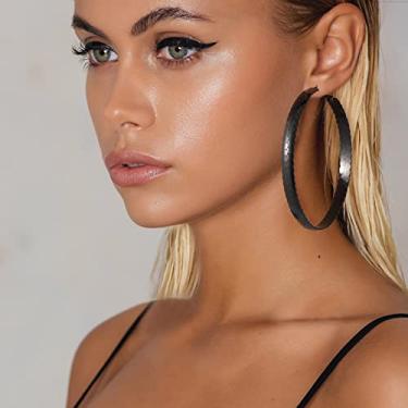 Imagem de Brincos de argola redondos pretos grossos 40/60/80 mm, minimalistas, abertos, infinitos, joias delicadas, One Size, Aço inoxidável, Sem pedra preciosa