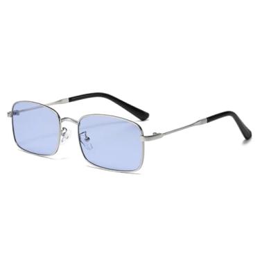 Imagem de HPIRME Óculos de sol de metal da moda, masculino, resistente a raios UV, feminino, esportivo, luxo, UV400 (azul prateado)