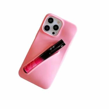 Imagem de Jtsery Capa com suporte de brilho labial para iPhone 15, capa de brilho labial com design elegante de silicone para mulheres e meninas capa engraçada para iPhone 15 6,1 polegadas 2023 (rosa)