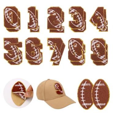 Imagem de 30 Peças de Patches com Tema de Rugby, 20 Autocolantes Números Chenille 0-9 e 10 Patches Reparação Futebol Costurados Apliques Bordados Rugby para Mochilas Chapéus e Roupas