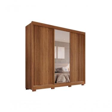 Imagem de Guarda-roupa Casal Com Espelho 3 Portas 4 Gavetas Atenas Com Pés 100% Mdf Salleto Cinamomo