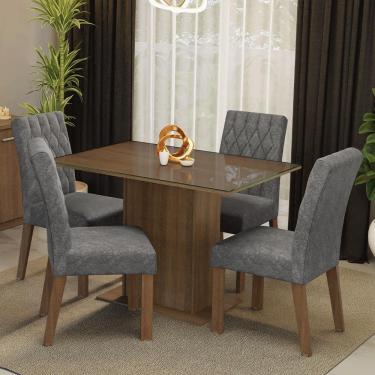 Imagem de Conjunto Sala De Jantar Mesa Tampo De Vidro 4 Cadeiras Reale Madesa Rustic/silver