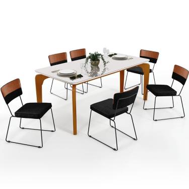 Imagem de Mesa Capri 160 Off White Com 6 Cadeiras Faixa Camel Chumbo