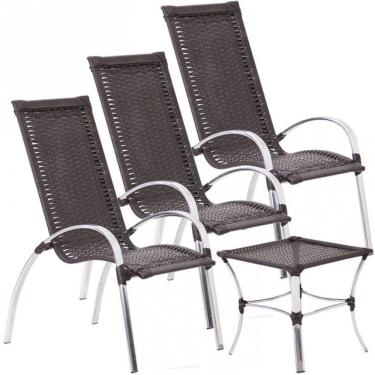 Imagem de Jogo 3 Cadeiras Mesa Alumínio P/ área Piscina E Jardim Trama Tabaco