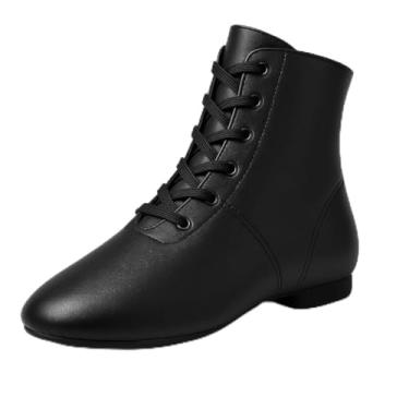 Imagem de Jruzn Botas de Jazz Sapatos de Dança: Sapatos de Jazz Preto de Cano Alto com Cadarço - Sapatos de Dança de Couro Premium - Sola Dividida Sobre o Tornozelo Botas de Jazz para Mulheres, Meninas e Homens