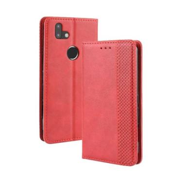 Imagem de Capa para Fujitsu Arrows M05,Retro Flip magnético,Caso de telefone de couro PU,Design de carteira com 3 slots de cartão e 1 clipe de dinheiro -Red