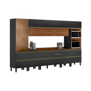 Imagem de Cozinha Completa com Vidro Reflecta Proença 12 Portas 9 Gavetas Carbono e Nogueira