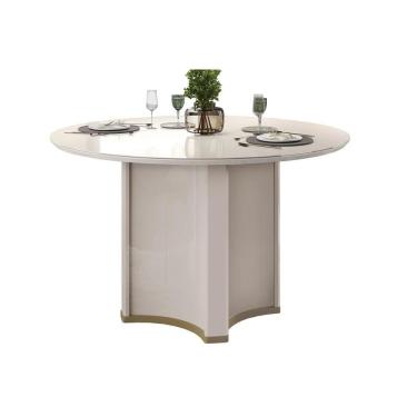 Imagem de Mesa Multiuso Cozinha Chanel C- Tampo Madeirado C- Vidro Redondo 136x136cm Off White-off White - Dj Móveis