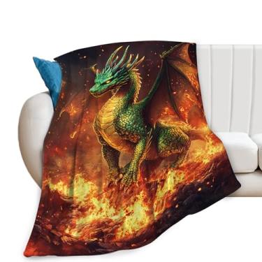 Imagem de Cobertor de dragão, cobertor mítico, dragão de fogo, estampa de fantasia, aconchegante, flanela, pelúcia, leve, presente para homens, mulheres, adultos, para sofá, cama, decoração de 101 x 127 cm